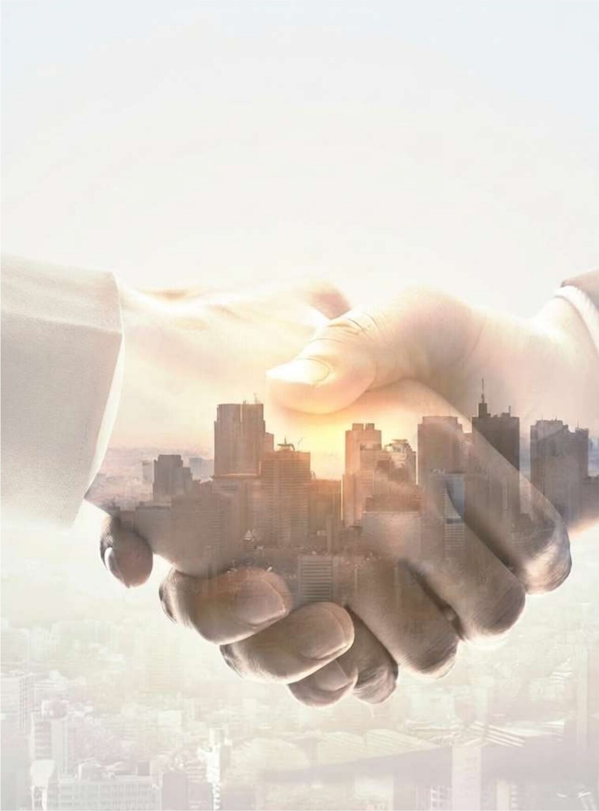 Corporate handshake with city skyline